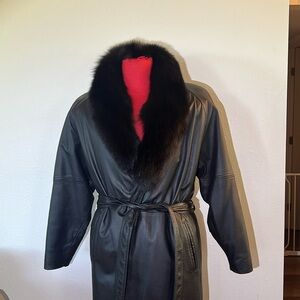Pd fashion vintage fox fur leather coat